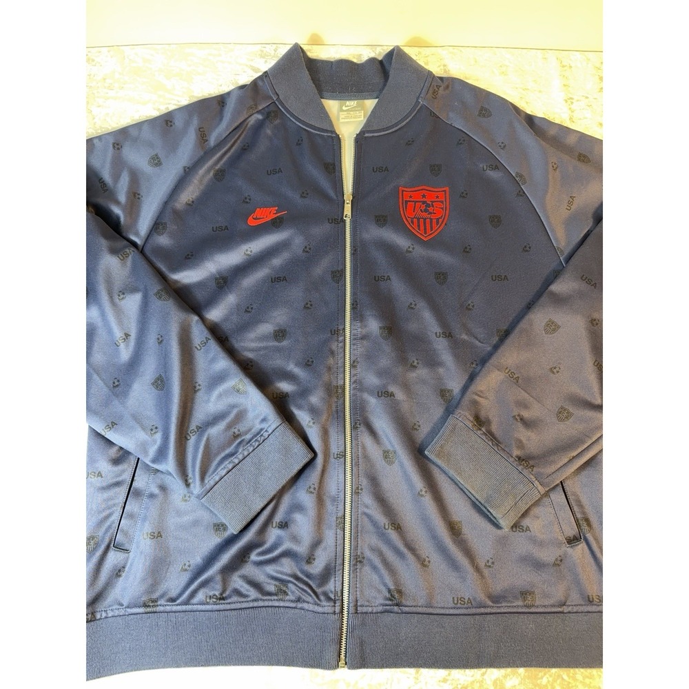 Nike USA Soccer‎ Full Zip Bomber Jacket XXL Navy All Over Track Jacket blokecore